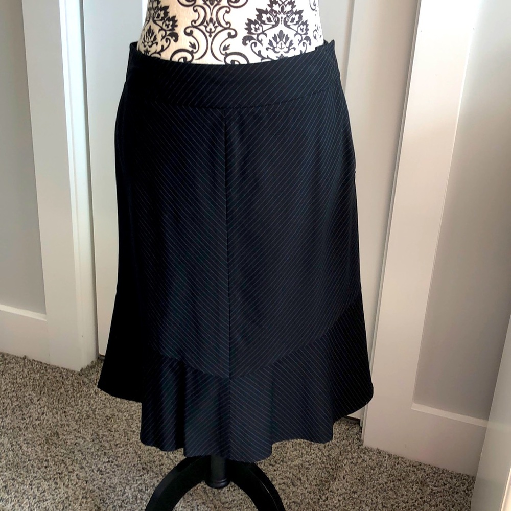 Black suit skirt with blue pen stripe